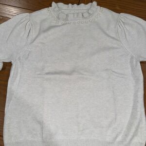 Belldini Women's Sweater Short Ruffle Sleeve Pearl Neck XL Pale Gray